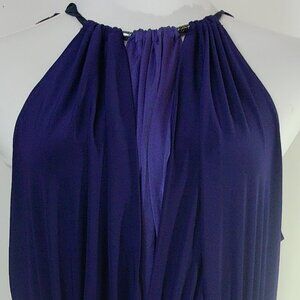 T Tahari Purple Halter Maxi Dress Ruched Sleeveless Lined Size 6/ Large  NWT